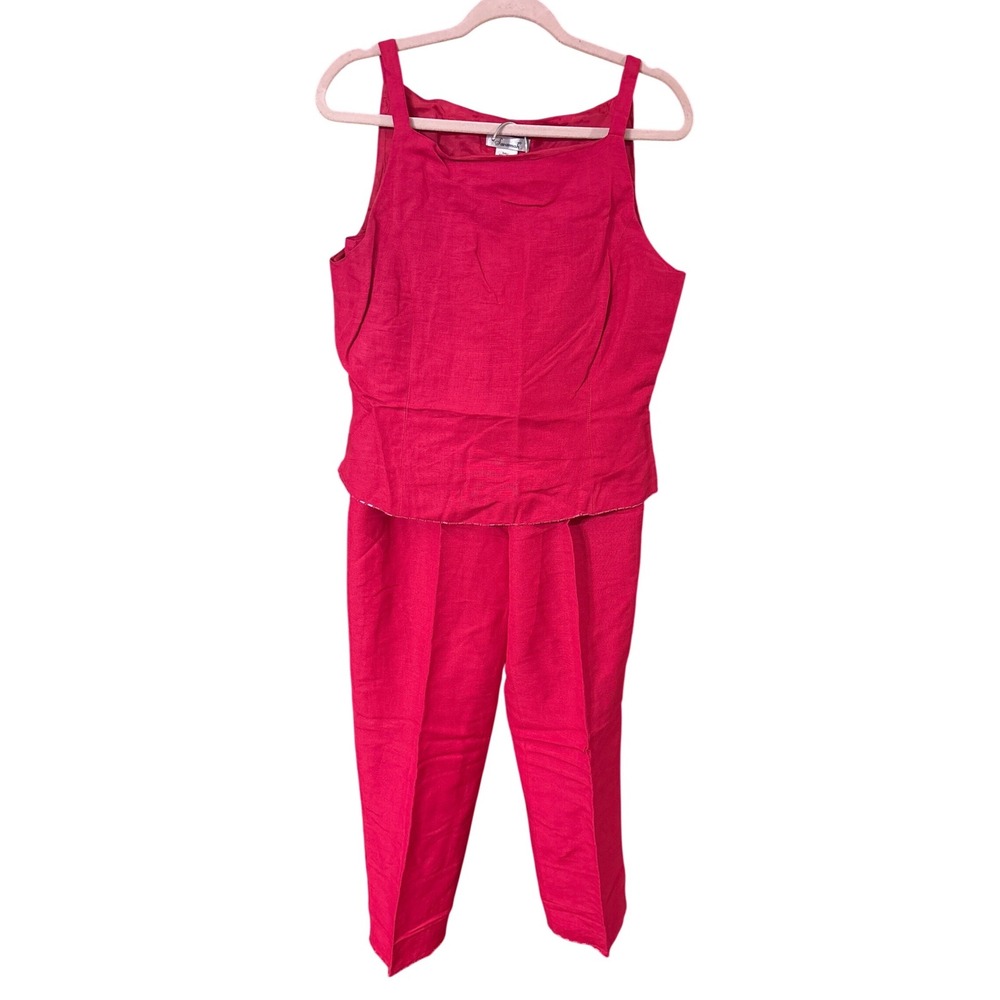 Savannah Pink Linen Blend 2 Piece Set Top Size 8 Pants Size 10 Fuchsia Summer